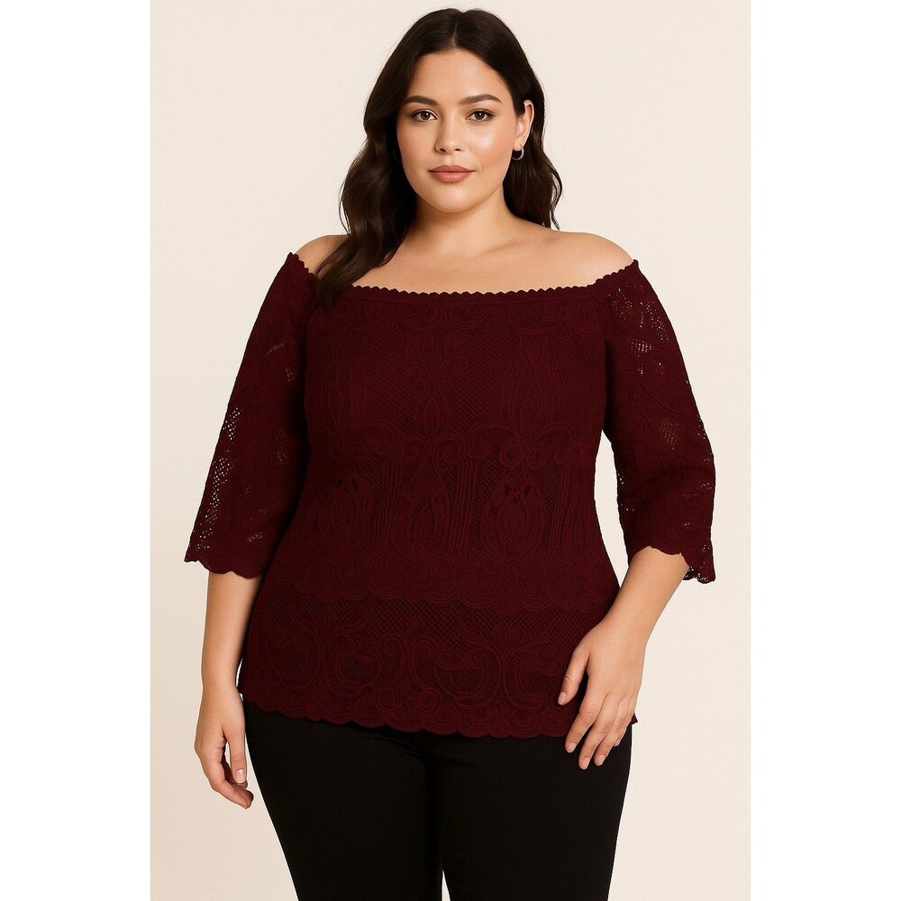 City Chic Top Women Size 18 Lace Shirt Burgundy Blouse Ruby